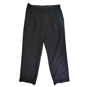 Brooks Brothers Pleated Dress Pants Mens 36x30 Black Cuffed‎ Hem Career